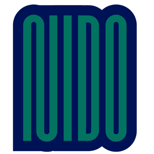 Logo with the text 'NIDO' in teal on a blue background